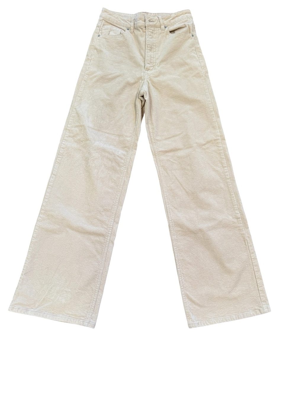 H&M Divided Corduroy Pants Womens Size 4 Beige Wide Leg High Rise Stretch